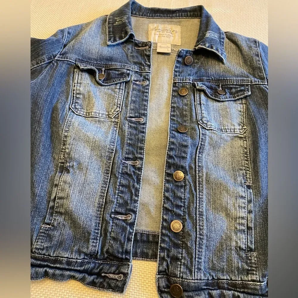 American rag distressed denim jacket  large bohemian jeans fabric lightweight